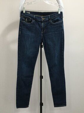 TRUE RELIGION Dark Wash CASEY Low Rise Super Skinny 5 Pocket Logo Hardware Jeans